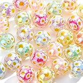PH PandaHall 30Pcs Daisy Flowers Acrylic Beads 16mm AB Color Spacer Beads Round Loose Transparent Bead for Beadable Pens Beading Hairband Bracelets Necklace Craft