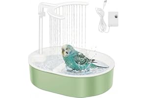 Parrot Bath, Automatic Parakeet Bird Bath with Pump, Bird Shower Fountain with Sturdy Plastic Perch, Parrot Water Bathtub for