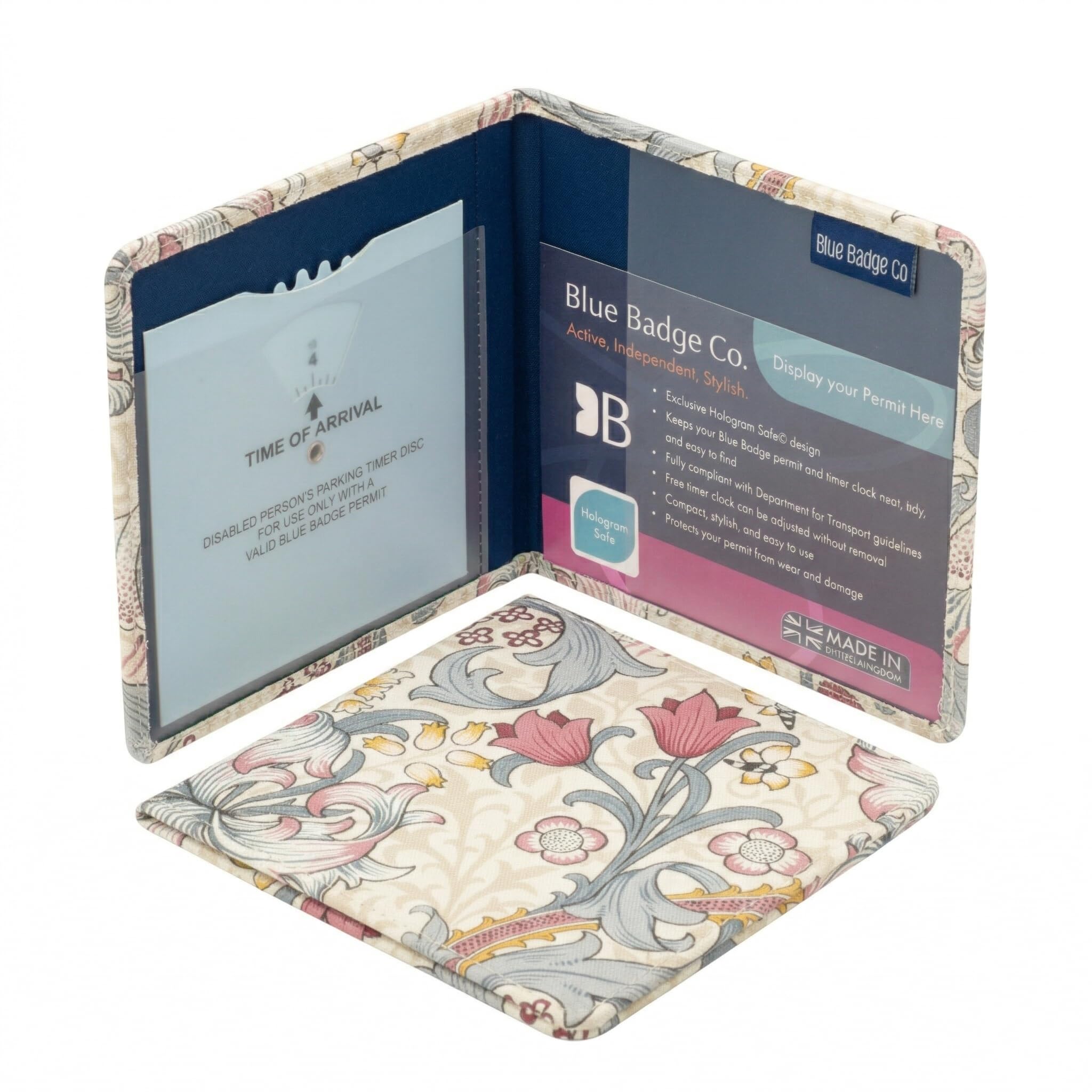 Blue Badge Co Disabled Parking Permit Wallet in William Morris Golden Lily Plum, UK Made, Hologram-Safe Disabled Parking Permit Cover Holder Includes Timer Clock, Disabled Badge Holder for Car