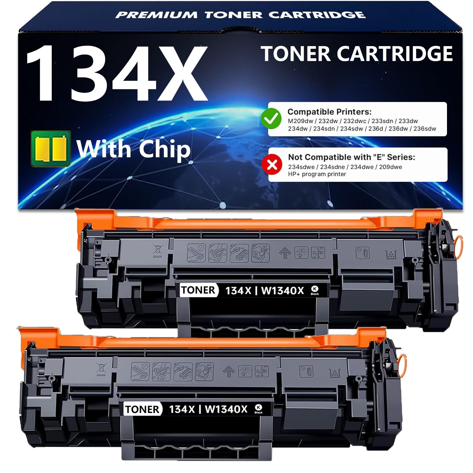 Photo 1 of 134X Black Toner Cartridge with Chip Compatible for HP 134X W1340X Toner Cartridge to Work with Laserjet M209dw 232dw 232dwc 233sdn 233dw 234dw 234sdw 236dw 236sdw Series Printer, 2-Pack