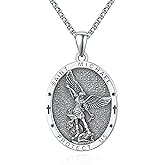 KINGWHYTE St Michael/St Christopher Necklace S925 Sterling Silver Archangel Saint Michael Protect US Pendant Jewelry Graduation Gifts for Women Men