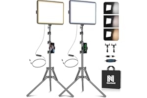 2-Pack LED Video Light Kit, NiceVeedi Studio Light, 2800-6500K Dimmable Photography Lighting Kit with Tripod Stand&Phone Holder, 73" Stream Light for Video Recording, Game Streaming, YouTube