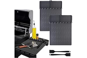 2 Pack Silicone Grill Mats for Blackstone Griddle, Non-Stick Griddle Accessories, Includes 2 BBQ Brushes for Outdoor Grill an