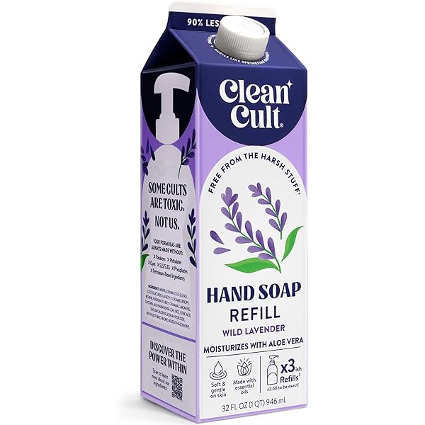 CLEANCULT LIQUID HAND SOAP REFILL – WILD LAVENDER – MOISTURIZES DRY & SENSITIVE SKIN – MADE WITH ALOE VERA & LAVENDER ESSENTIAL OILS – ECO FRIENDLY – PAPER-BASED PACKAGING – 32 OZ/1 PACK
