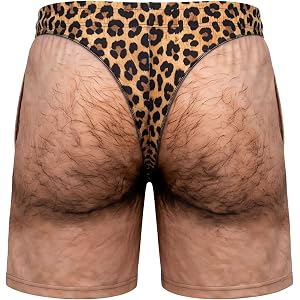 The Cheeky Commando Novelty Prank Swim Trunks | Funny Hairy Butt Print Board Shorts for Men | Quick-Dry Beach Swimwear, Hilar