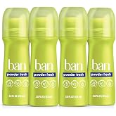 Ban Invisible Roll-On Antiperspirant Deodorant, Powder Fresh, 3.5 oz, 4pk | 24-Hour Sweat &amp; Odor Protection, Men &amp; Women, Bulk 4-Pack Value, Non-Irritating, Goes On Clear, Everyday Freshness