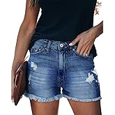 ZOLUCKY Jean Shorts Womens Summer High Waisted Denim Stretchy Ripped with Pockets