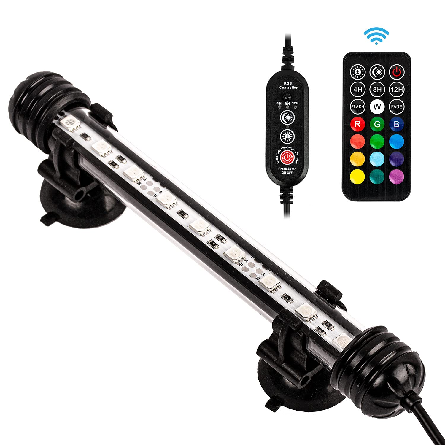 iKefe 19cm Timer Color Changing LED Fish Tank Aquarium Submersible Light with Remote/Colored Aquarium LED Tank Lights Fixture for Underwater Decorations, Plant Grow, Saltwater Freshwater Fish, KT6007