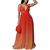ZVO Women Maxi Dress Sexy Cocktail Party Long Dress Summer Loose Beach Dresses A-line Pleated Halter Dress