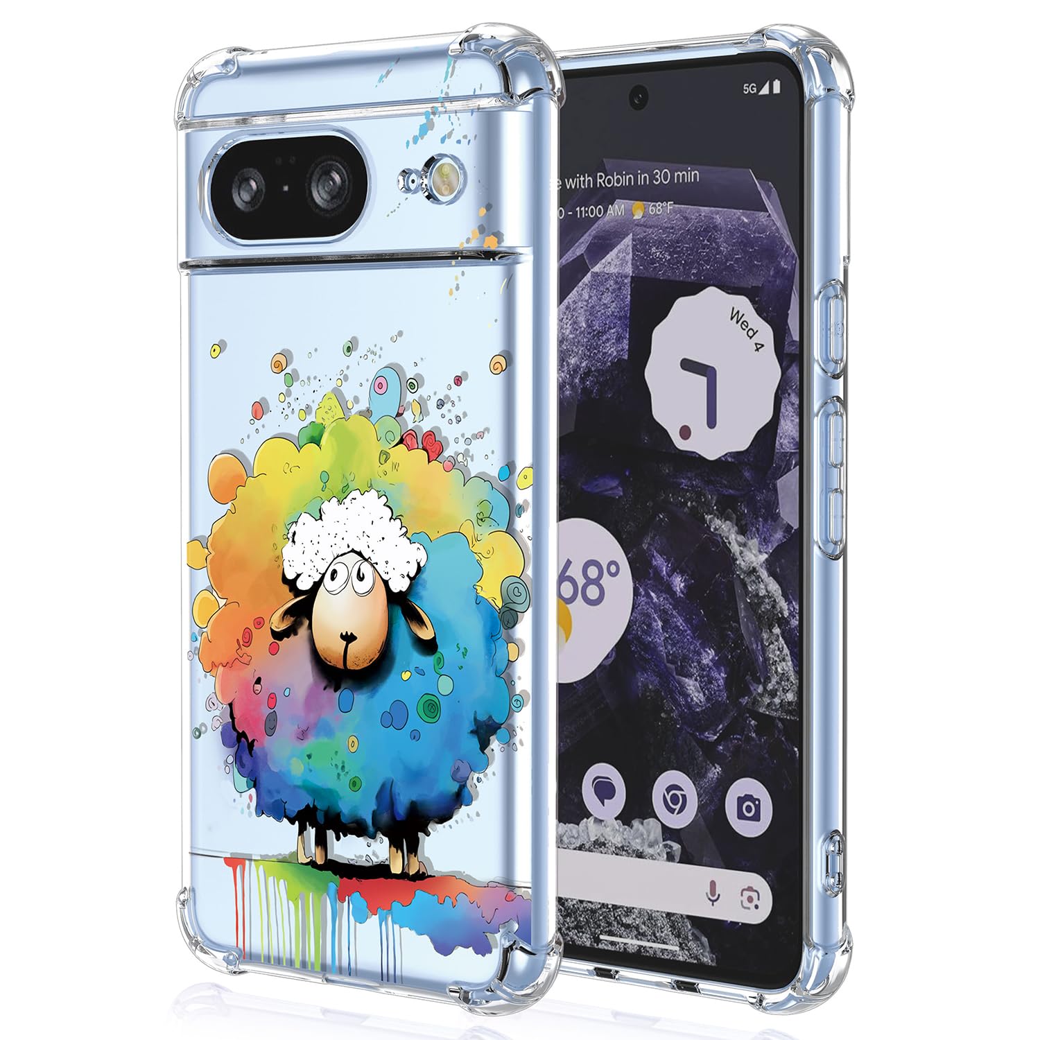 XINYEXIN Transparent Case for Google Pixel 8, Slim Shockproof TPU Bumper Clear Phone Case Cute Pattern, Colorful Cool Art Graffiti Series - Sheep