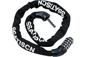 SSATISCN Bike Lock, 5 Digit Resettable Combination Bike Chain Lock, 3.2 FT Bike Locks Heavy Duty Anti Theft, Security Thicken