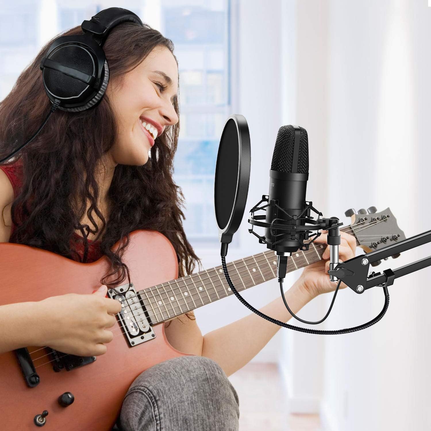 YOTTO USB Microphone Cardioid Condenser Mic 192KHz/24bit Plug and Play Professional Studio Podcast Microphone with Adjustable Microphone Stand Suspension Scissor Boom Arm, Pop Filter, Shock Mount: Home Audio & Theater