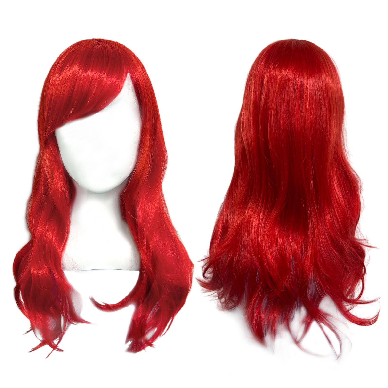 XNIVUIS Red Long Wavy Curly Wig for Women - Synthetic Full Hair Replacement for Daily Wear, Cosplay, Masquerade, Halloween