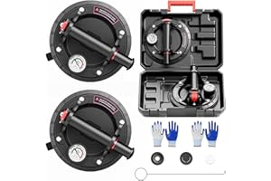SPECILITE 8" Heavy Duty Glass Suction Cups 2 Pack with Pressure Gauge for Lifting Large Tile, Marble, Windows, 880 lbs Load Capacity, Industrial Vacuum Lifter with Handle, Carrying Case, Gloves, Black