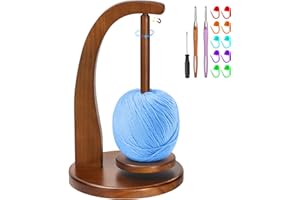 Yarn Holder for Crocheting and Knitting, Yarn Spinner,Wooden DIY Crafts Organizer With 10 Knitting Markers and 2 Crochet Hook