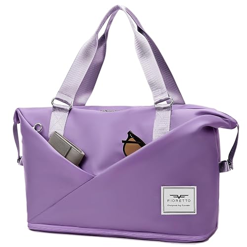 FIORETTO Womens Expandable Travel Bag Duffle Bag with Laptop Compartment, Water Resistant Gym Bag Weekend Bag Overnight Hospital Bag Holdall with Shoes Compartment & Wet Pocket Grey