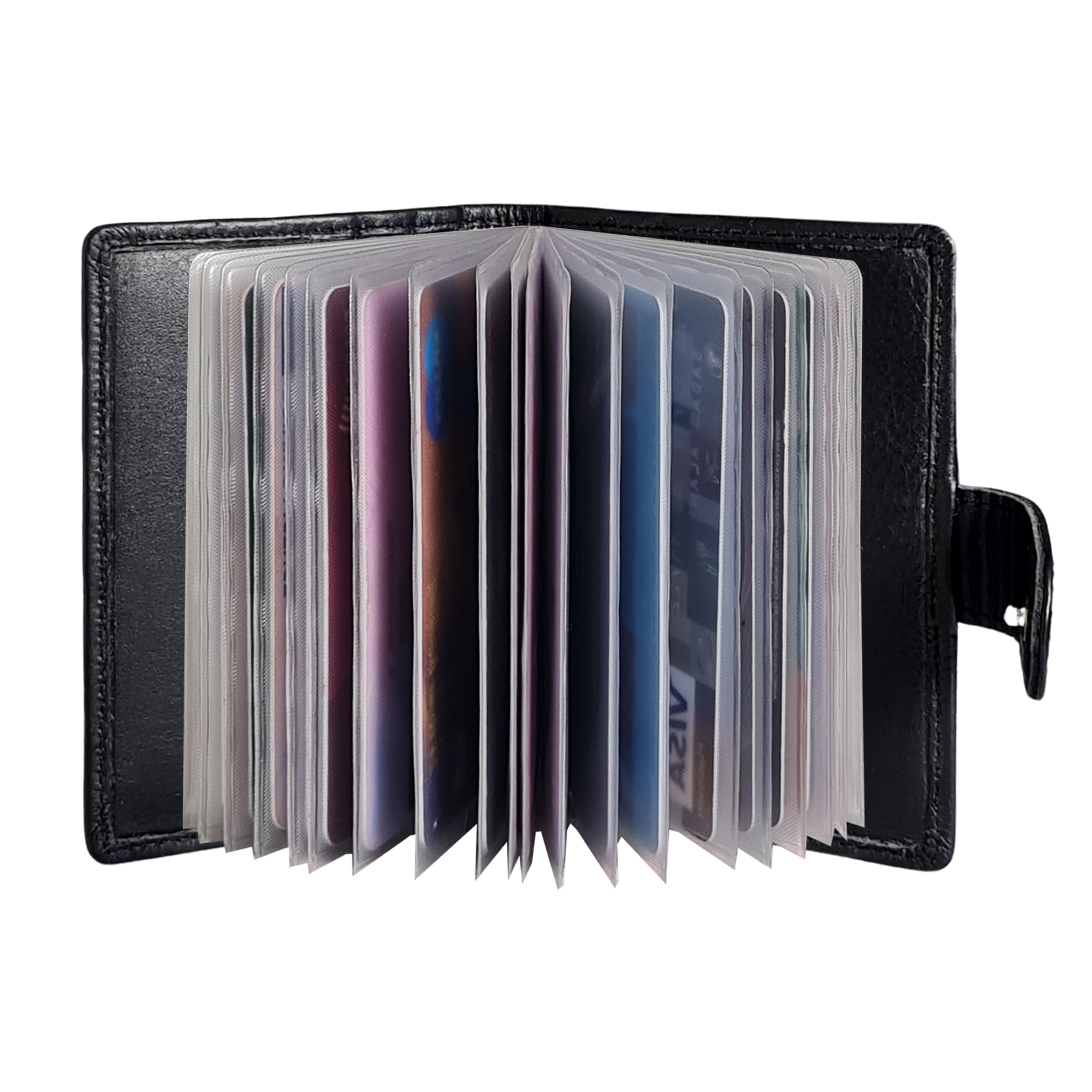 STARHIDE Minimalist Slim Cardholder for Men Women, Small RFID Blocking Credit Card Holder, 24 Card Slots Wallet, Removable Plastic Case, Double Button Closure (Black)