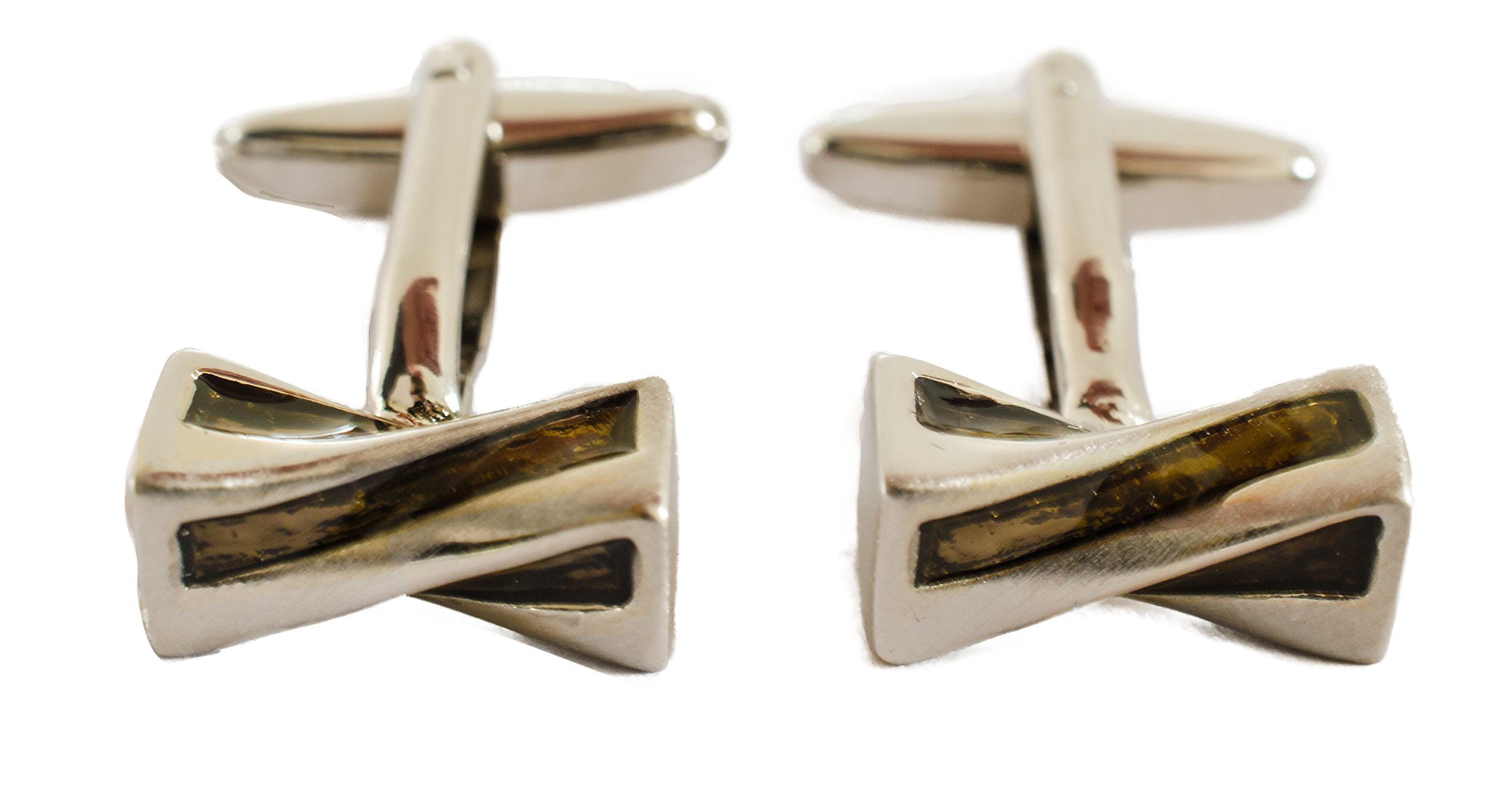 Funky Cufflinks~com Brushed Rhodium Plated Cufflink with Black Streak