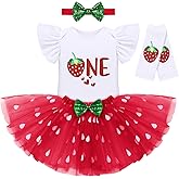 IBTOM CASTLE Baby Girls Strawberry Birthday Outfit Romper Tutu Skirt Leggings Set for 1/2/3 Year Old Cake Smash Photoshoot