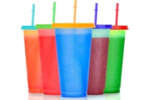 5 Pack Color Changing Cups,24 oz Plastic Tumblers with Lids and Straws,Reusable Smoothie Cup,BPA Free Iced Coffee Cups Kids C