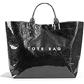 Lushandy Striped PVC Tote Bag for Women, Checkered Plastic Tote Bag for Beach Pool Large Plaid Letters Print Hobo Handbag