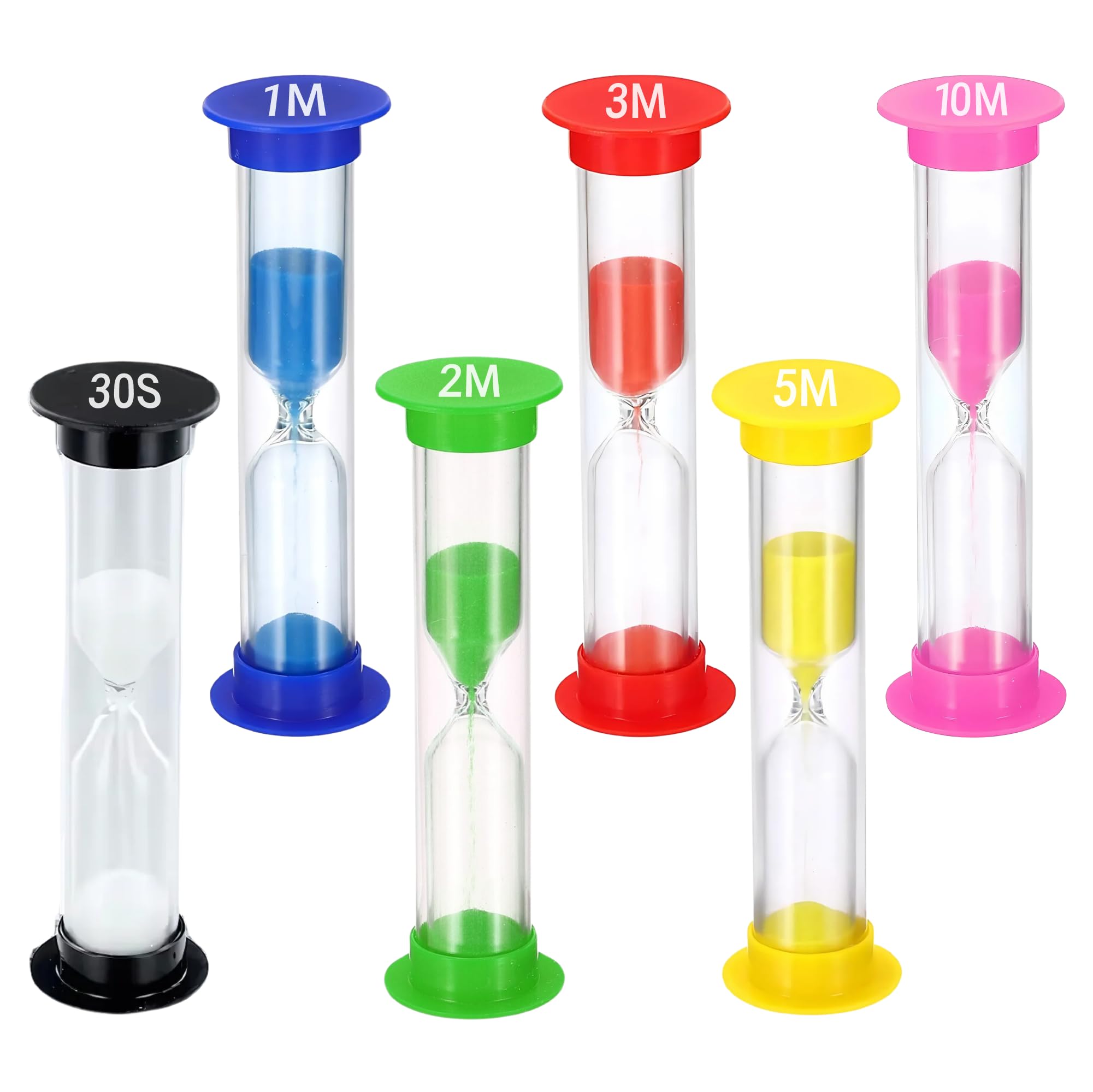 TeacherFav Sand Timer for Kids Set of 6 Small Colorful Hourglass Acrylic Covered Clock 30Sec 1Min 2Min 3Min 5Min 10Min for Classroom, Home & Kids Room — image 1