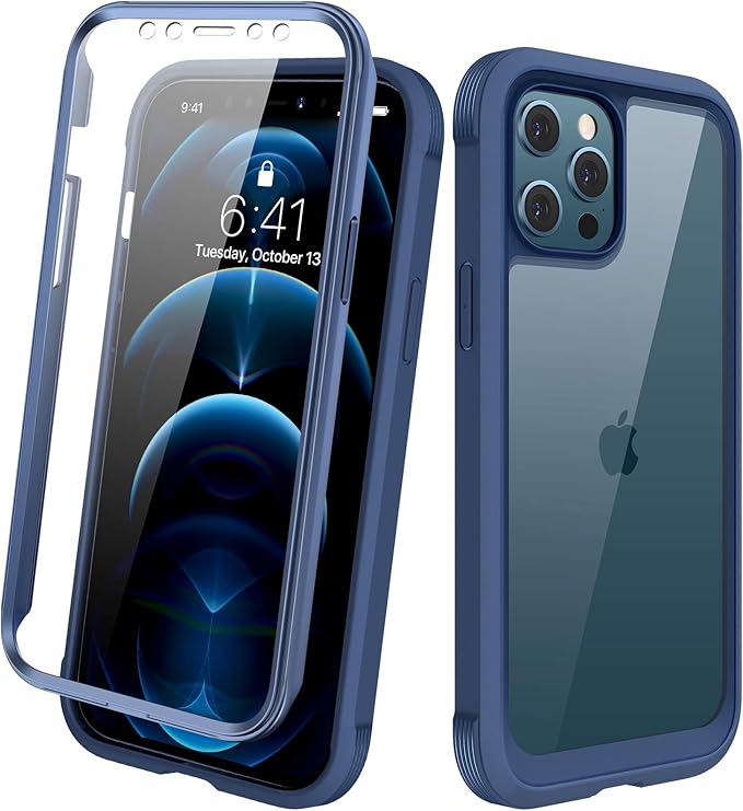 Amazon Com Diaclara Designed For Iphone 12 Pro Max Case Full Body Rugged Case With Built In Touch Sensitive Anti Scratch Screen Protector Soft Tpu Bumper Case For Iphone 12 Pro Max 6 7 Dark Blue