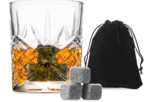 Godinger Whiskey Glass and Whiskey Stones, Gift Set Includes Old Fashioned Whiskey Glasses, 6 Whiskey Rocks Chilling Stones and Storage Pouch, Gifts for Men