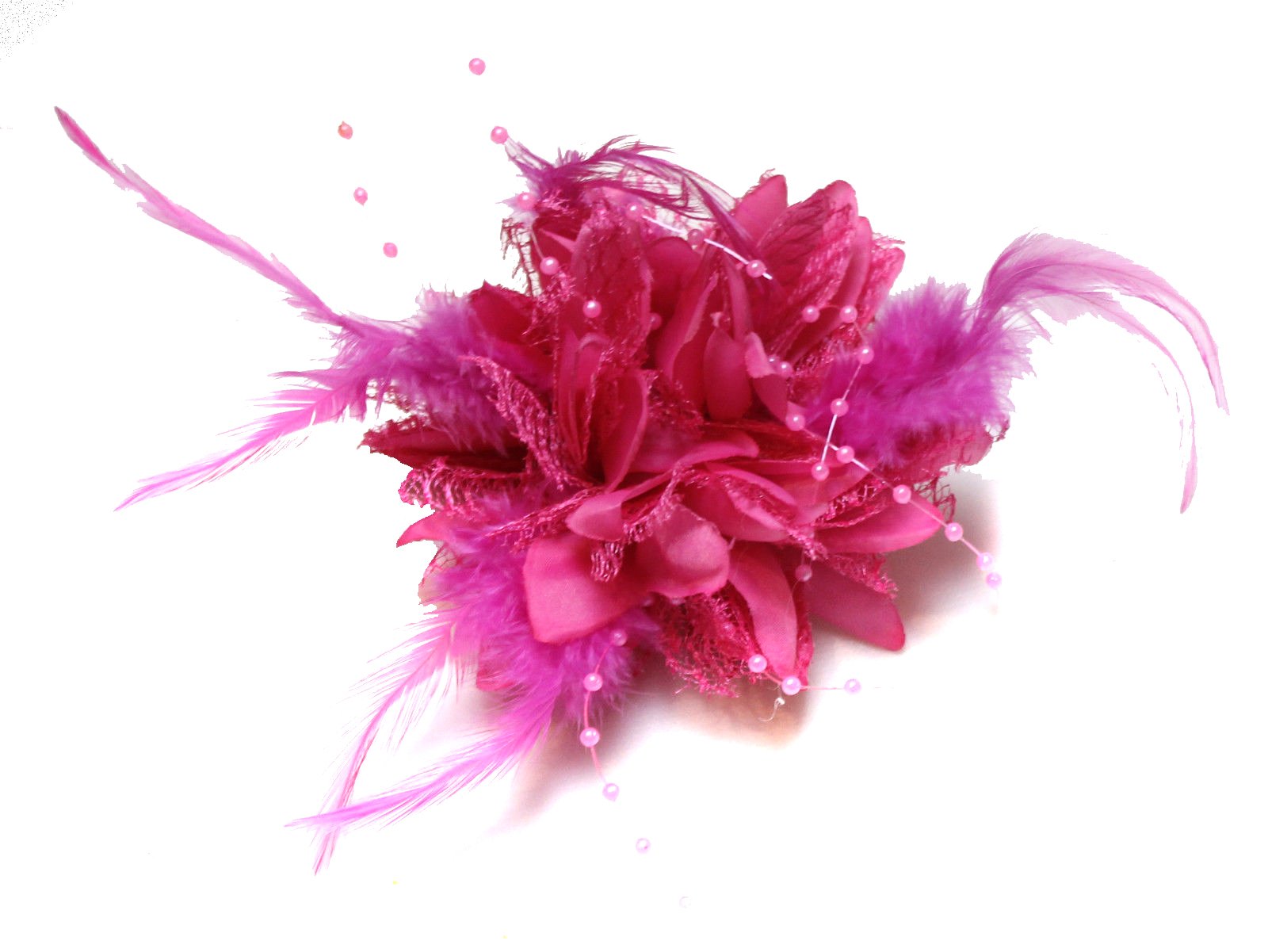 Flower Feather Bead Corsage Hair Clips Fascinator Hairband and Pin (Fuchsia Hot Pink) — image 1