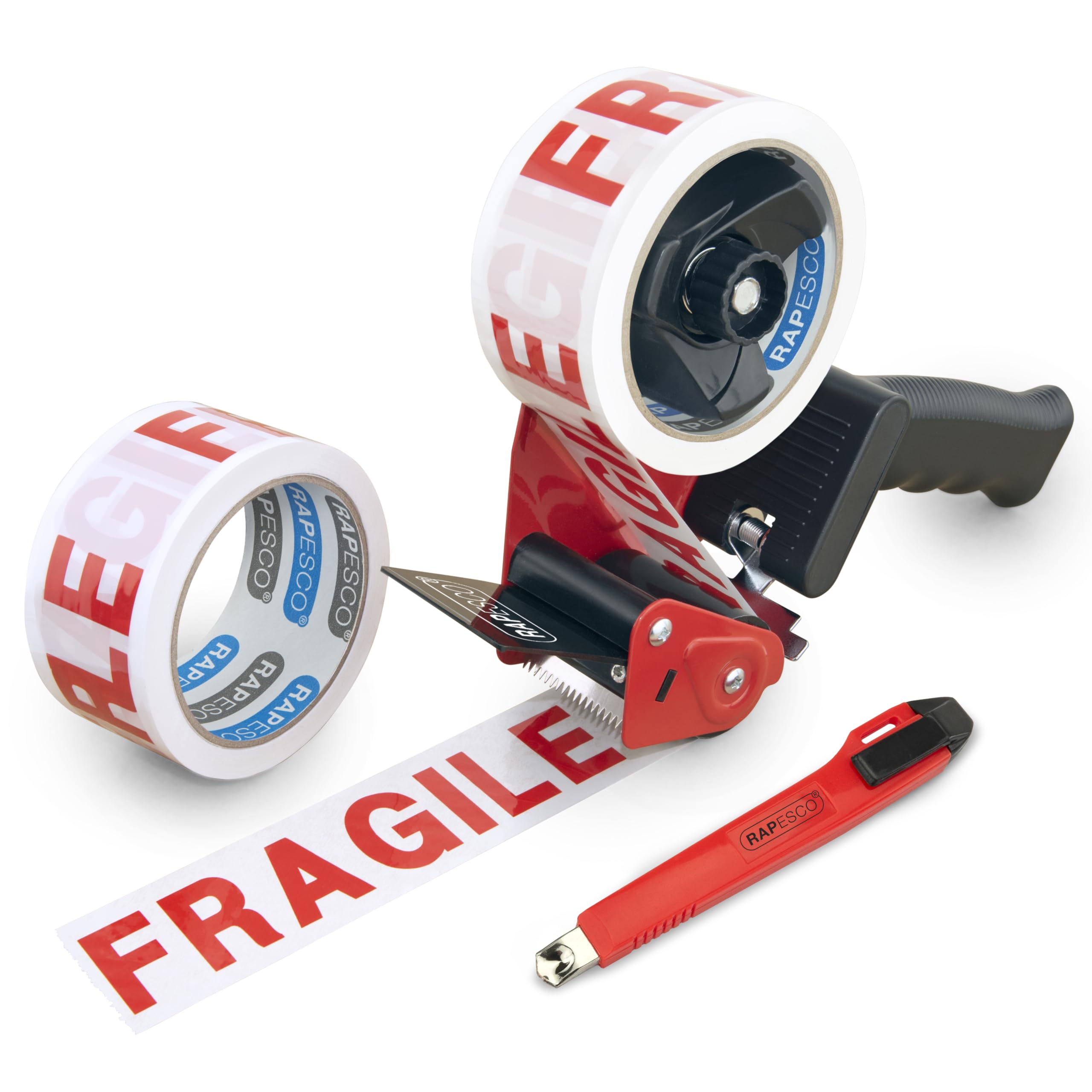 Rapesco 1618 Germ-Savvy Antibacterial 960 Packing Tape Dispenser with 2 ‘Fragile’ Packing Tapes