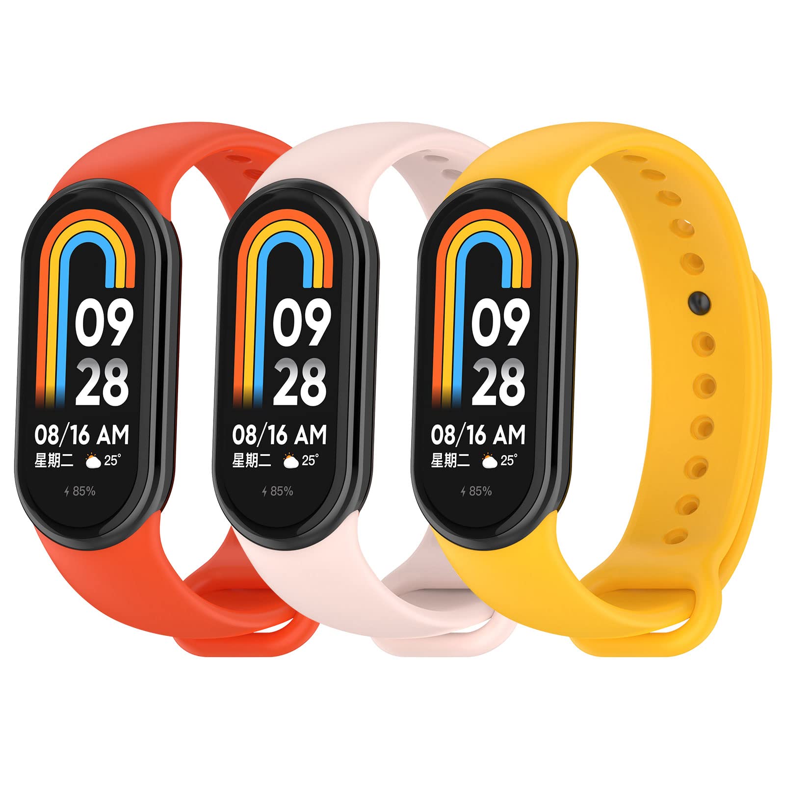CHULN 3 pieces wristband compatible with Xiaomi Mi Band 8, waterproof sport adjustable TPU replacement strap for Mi Band 8.
