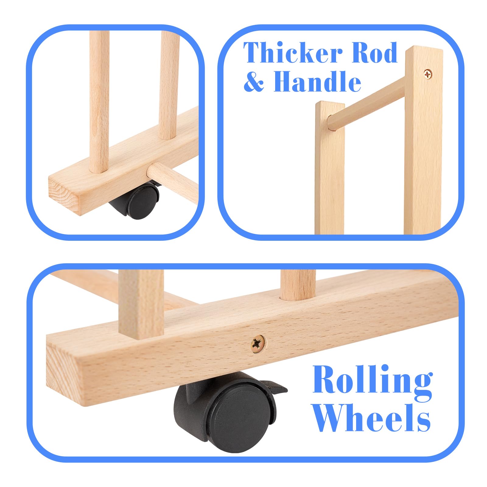 Large Art Drying Rack with Four Caster Wheels and Handle - Solid Wooden Canvas Storage Stand for Drawing Boards, Frames, Panels, Paintings, and Artworks Display