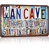 JBYMsign Vintage Man Cave Wall Decor Metal Sign Tin Signs Poster - What Happens In The Man Cave Stays In