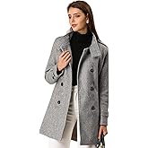 Allegra K Women's Stand Collar Double Breasted Pockets Trendy Outwear Winter Coat with Belt