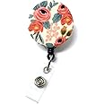 Floral Brain Retractable ID Badge Reel With Alligator Clip - 34 Inch Cord For Nurses, Teachers & Office Staff
