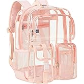 Vorspack Clear Backpack for School - Heavy Duty Transparent Bookbag for Girls Boys Large See Through backpacks for Work, College, Travel - Pink