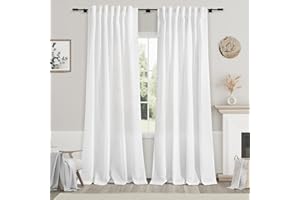 NANSPRING White Linen Curtains 84 inches Long for Bedroom Back Tab Light Filtering Privacy Sheer White Curtains Modern Farmhouse Coastal Decor White Cotton Textured Gauze Curtain for Living Room 2 Panels