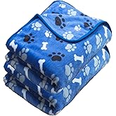 AIWEK Dog Blanket Paw Bone Pattern 1 Pack 2 Super Soft Warm Flannel Sofa Cover Car Bed Protector, Urine Proof Washable Outdoor Pet Blanket for Puppy Large Dogs & Cats,40"*30" Blue
