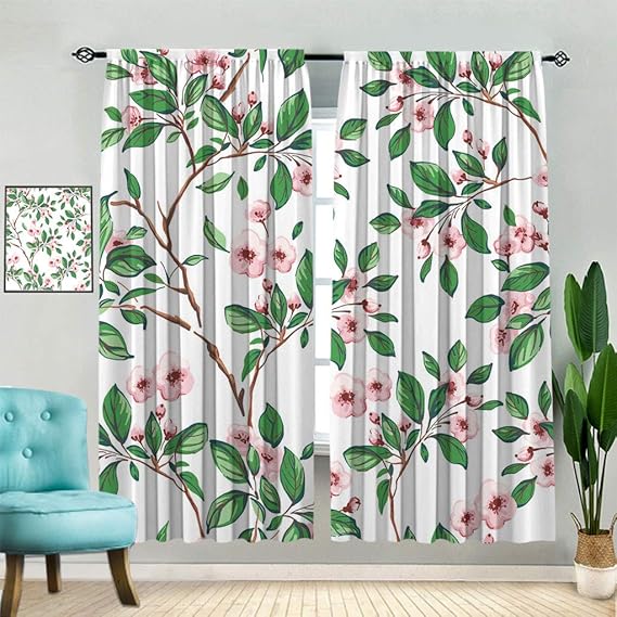 Floral Blackout Curtain Panels, Floral Pattern with Pink