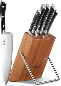 Kitchen Knife Set, Ultra Sharp, Upgraded Rust Resist and Dishwasher Safe 6-Piece Knife Set, with Wooden Block, German High Carbon Stainless Steel Cutlery Knife Block Set by Yabano