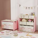 ZONEKIZ Kids Storage Unit with 6 Fabric Bins Pink 63 x 30 x 66 cm view 8