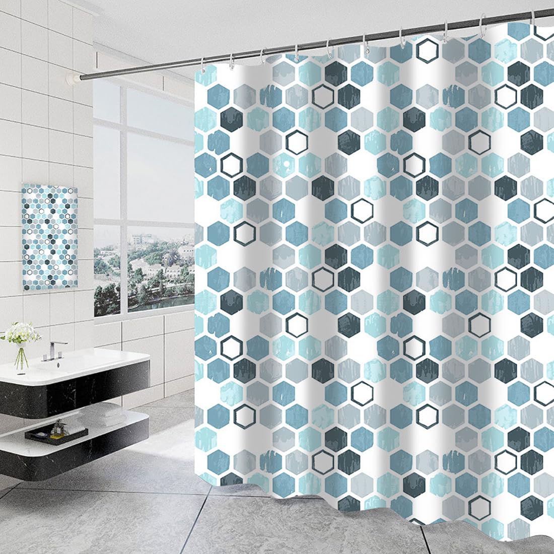 Tennove Shower Curtain Mould Resistant Geometric 180x200cm Drop Bathroom Curtain Waterproof Polyester Fabric Wet Room Bathtub Shower Curtain,Weighted Hem,Quick Dry