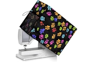 COEQINE Rainbow Dog Paw Print Sewing Machine Dust Cover with Storage Pockets Durable Protective Sewing Machine Cover Dust Cover Compatible with Most Standard Brother Machines and Accessories