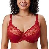 DELIMIRA Women's Plus Size Full Coverage Underwire Unlined Minimizer Lace Bra