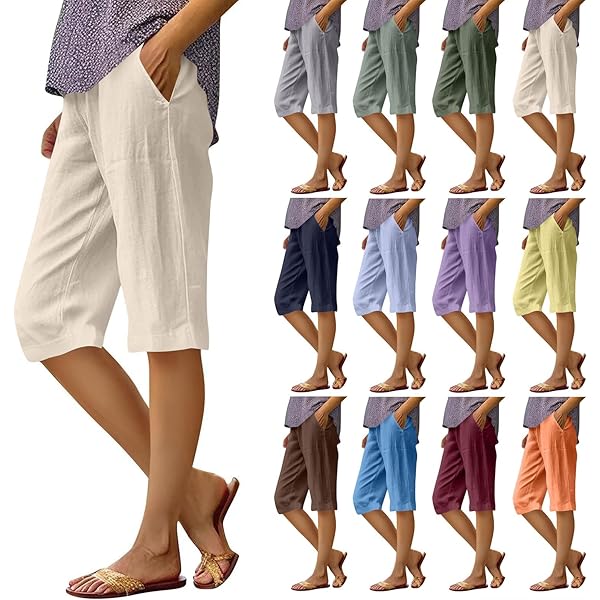 Pedal Pushers for Women Summer Casual Elastic High Waisted Wide
