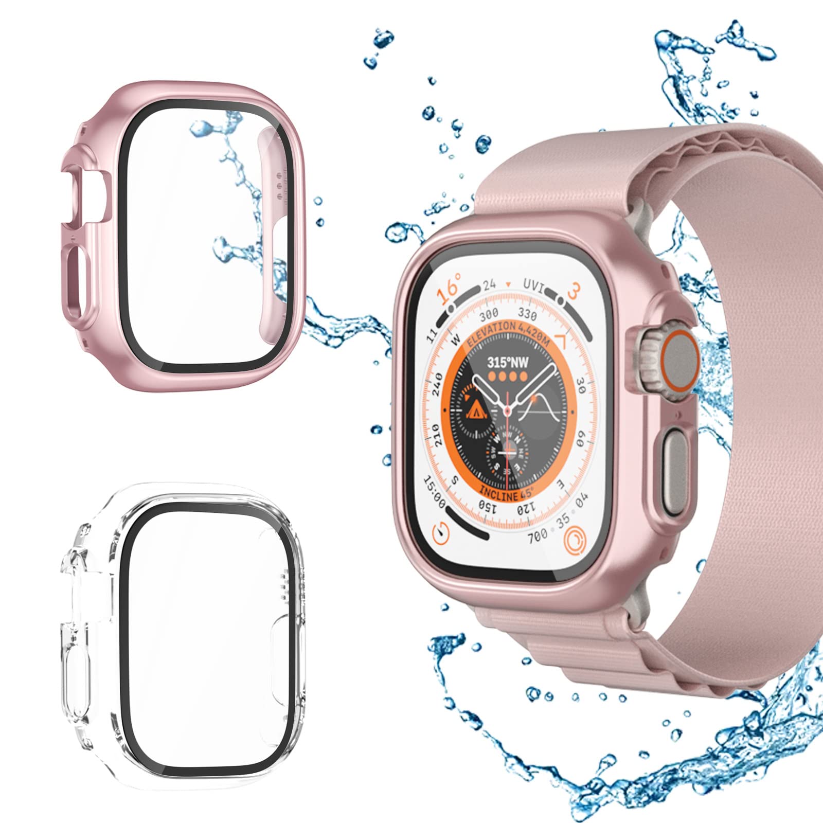 Haojavo Case for Apple Watch Ultra 49 mm Protective Case with Screen Protector, 2 Pieces Protection 360° All-Round Case Hard and HD Tempered Glass Scratch-Resistant Case Accessory for iWatch Ultra 49