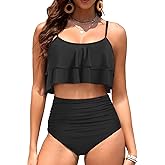 Tempt Me High Waisted Bikini Two Piece Swimsuits Tummy Control Bathing Suit Ruffle Ruched Swimwear