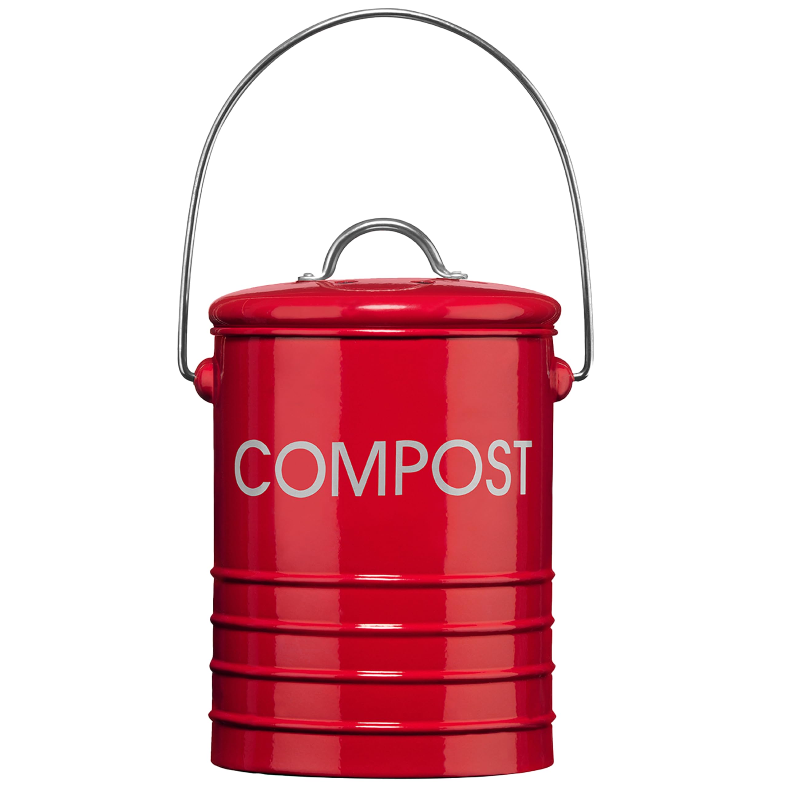 Premier Housewares 510018 Compost Bin with Handle, Red, Metal, H20 x W15 x D15cm