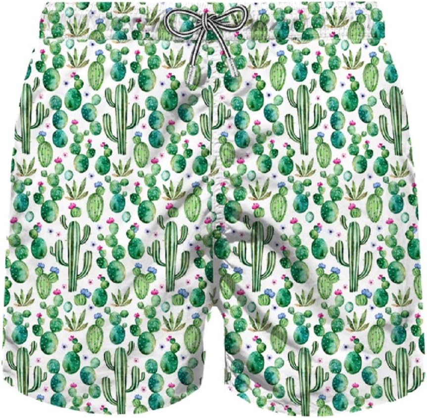 MC2 Saint Barth Costume Uomo Lighting Micro Fantasy Cactus Bianco ss19