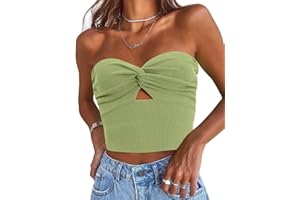 EFAN Womens Tube Tops Going Out Cut Out Twist Knot Front Bandeau Ribbed Knit Y2K Strapless Tank Bustier Corset Tops